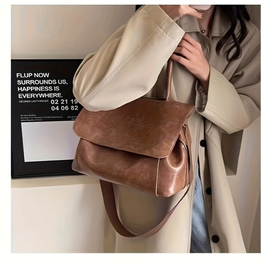 Crossbody Bag for Women – Vintage Leather Satchel Handmade Top – detail view 12