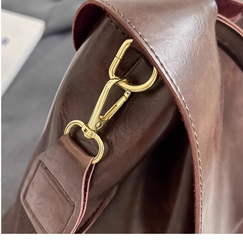 Crossbody Bag for Women – Vintage Leather Satchel Handmade Top – detail view 20