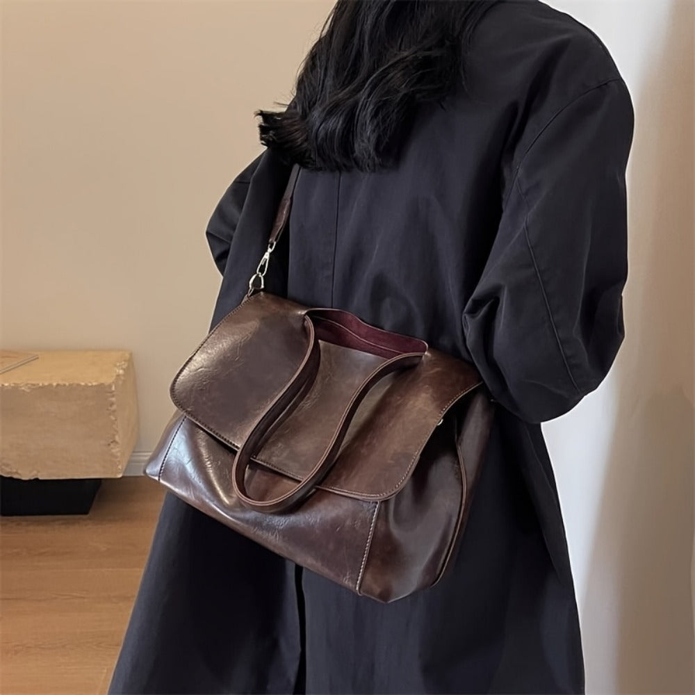 Crossbody Bag for Women – Vintage Leather Satchel Handmade Top – detail view 8