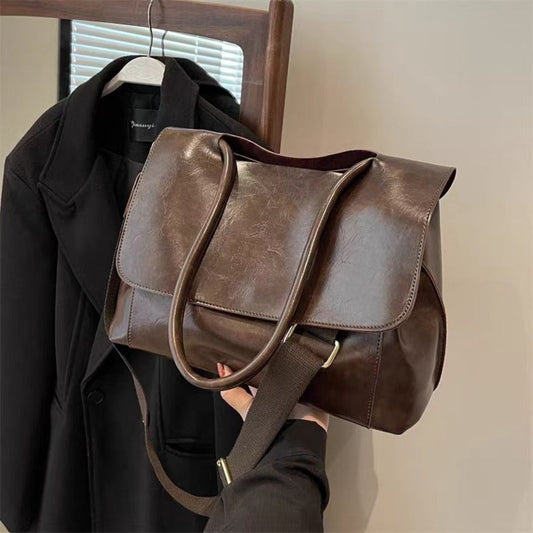 Crossbody Bag for Women – Vintage Leather Satchel Handmade Top – front view
