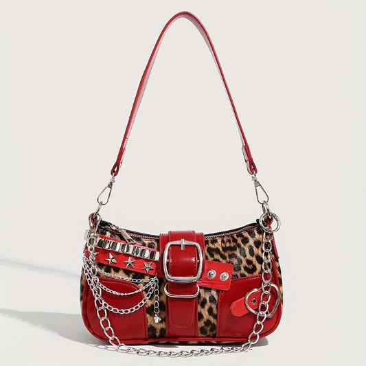 Crossbody Bag for Women – Y2k Leopard Print Chain Strap – front view