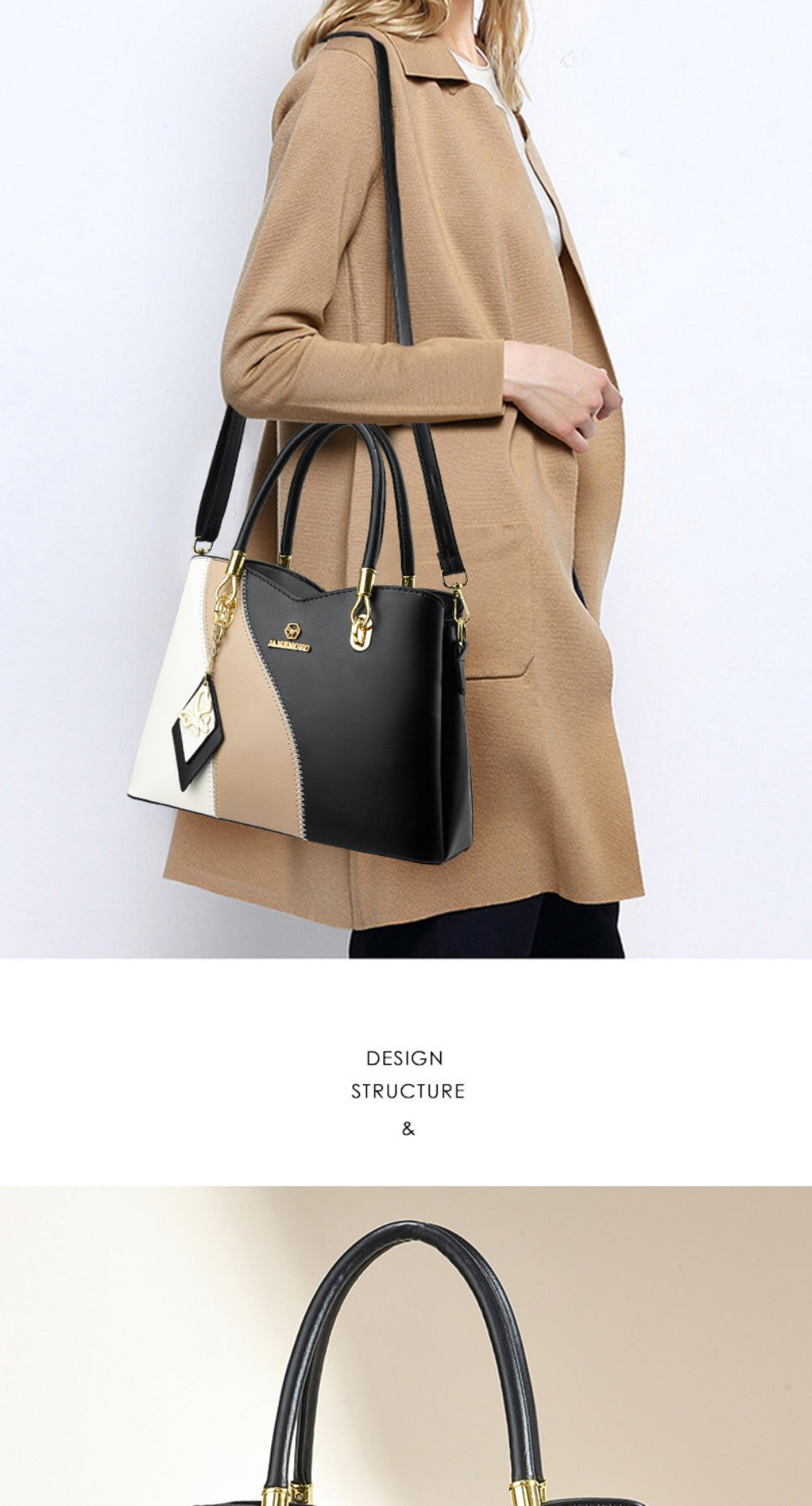 Women's Handbag – Large Capacity, Colorblock Satchel Large Capacity Faux – detail view 11