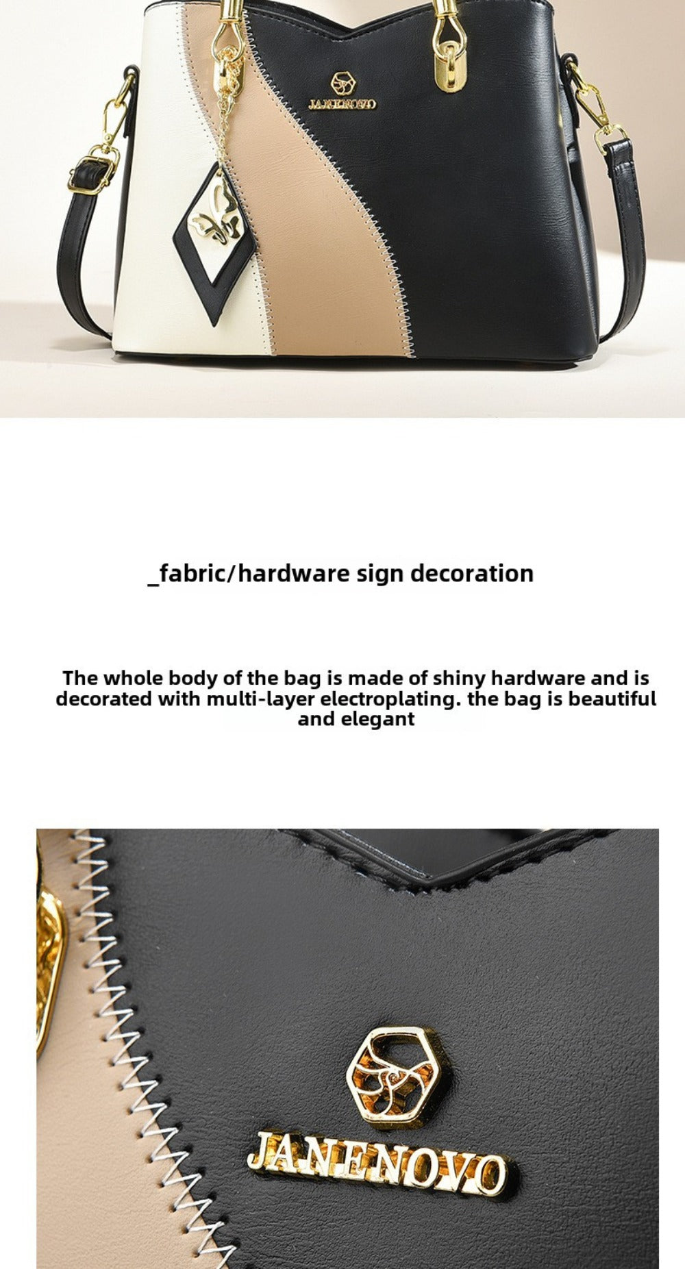 Women's Handbag – Large Capacity, Colorblock Satchel Large Capacity Faux – detail view 12
