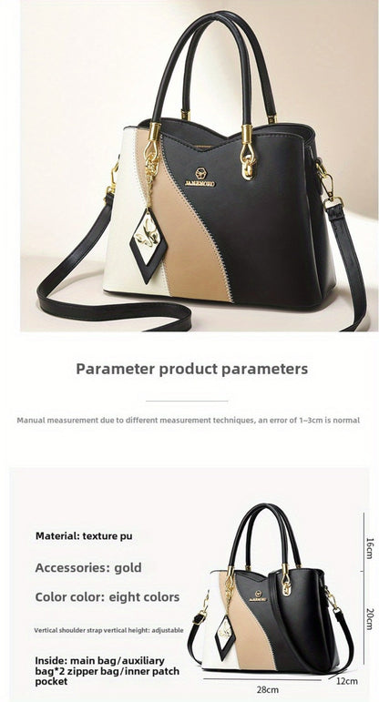 Women's Handbag – Large Capacity, Colorblock Satchel Large Capacity Faux – detail view 14