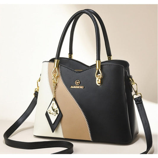 Women's Handbag – Large Capacity, Colorblock Satchel Large Capacity Faux – front view