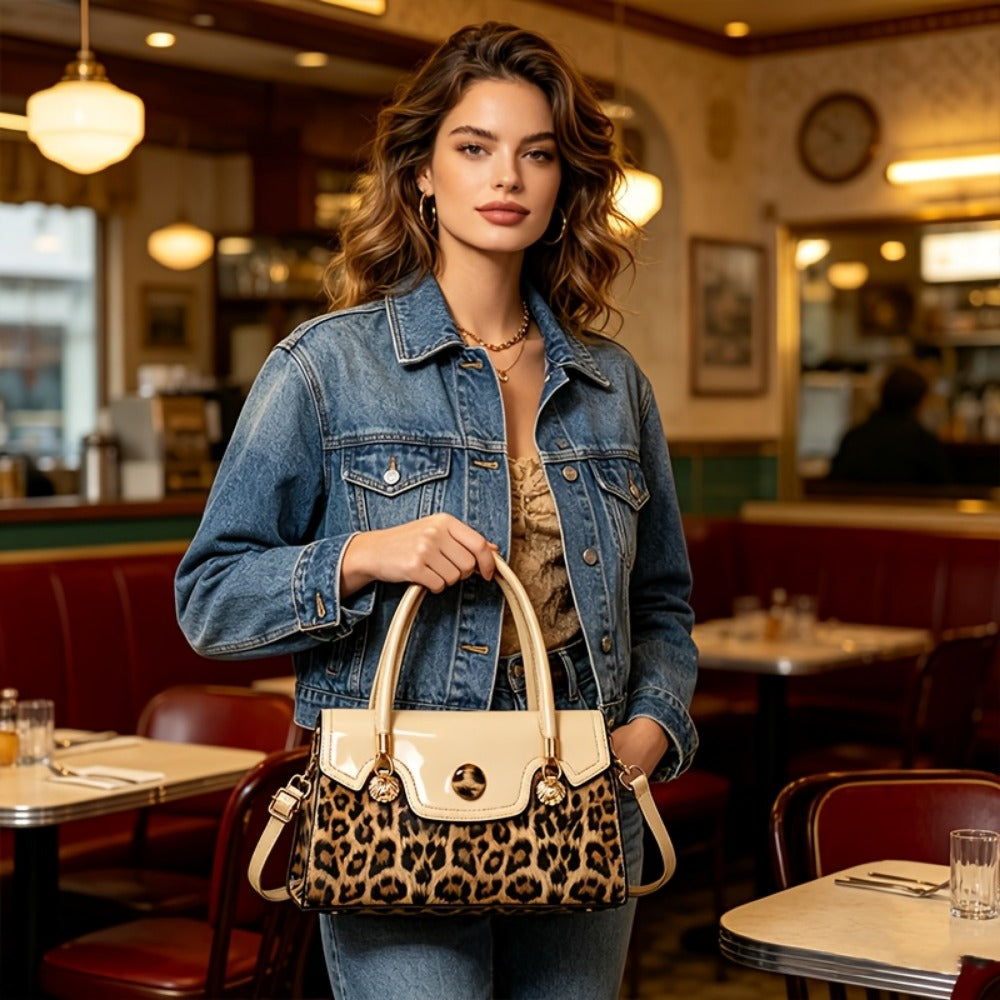 Shoulder Bag for Women – Adjustable Strap, Leopard Print Magnetic Snap Adjustable – detail view 18