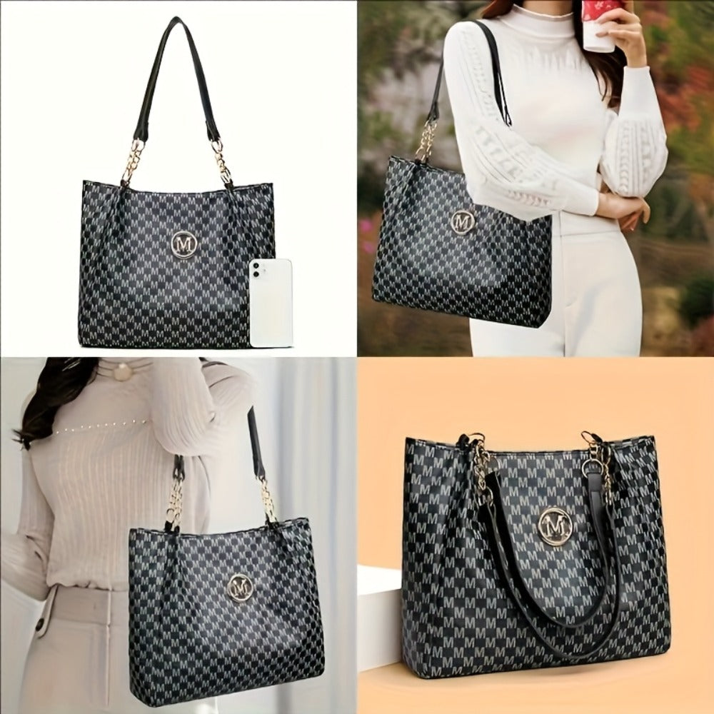 Shoulder Bag for Women – for Everyday Use, Houndstooth Gold Chain Strap M – detail view 4