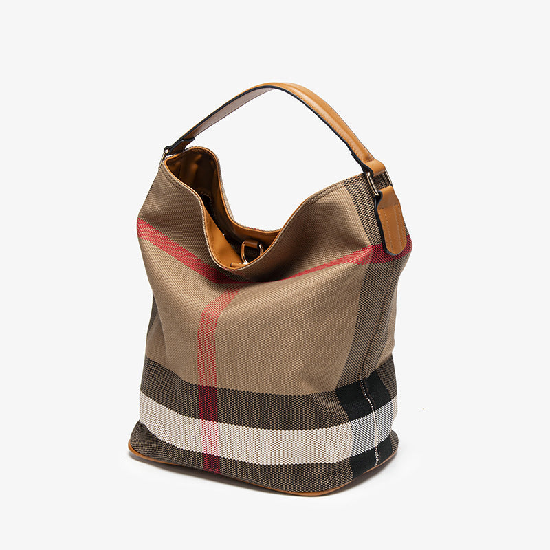 Shoulder Bag for Women – for Work & Everyday Use, Plaid Bucket Retro Vintage Buckle – detail view 6