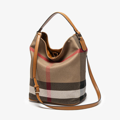 Shoulder Bag for Women – for Work & Everyday Use, Plaid Bucket Retro Vintage Buckle – alternate view