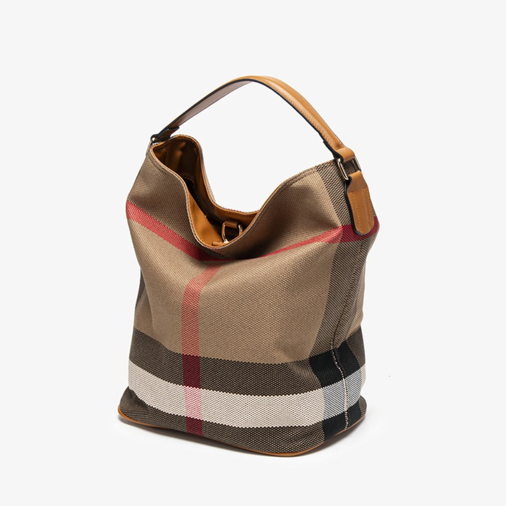 Shoulder Bag for Women – for Work & Everyday Use, Plaid Bucket Retro Vintage Buckle – detail view 2