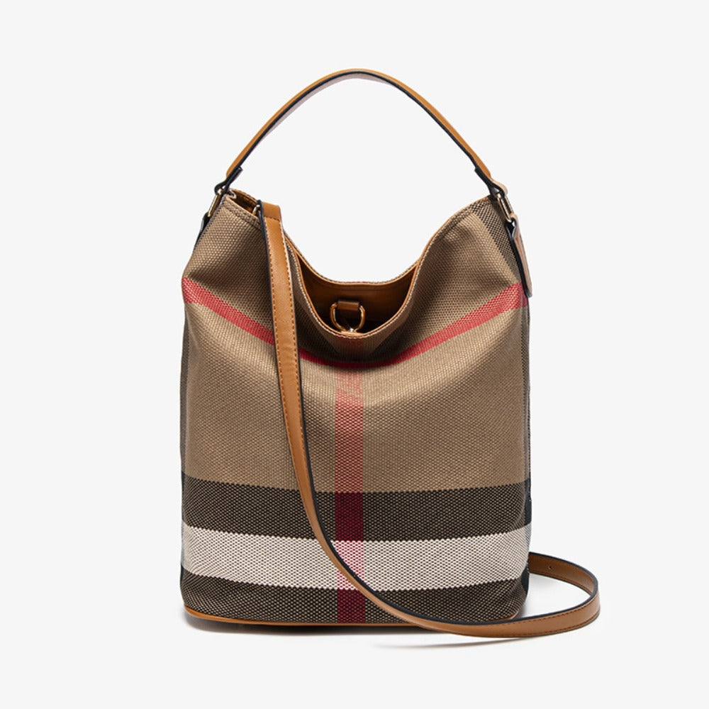 Shoulder Bag for Women – for Work & Everyday Use, Plaid Bucket Retro Vintage Buckle – detail view 5