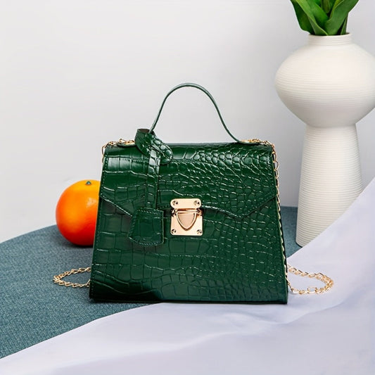 Shoulder Bag for Women – Mini, Crocodile Pattern Small Square Fashionable – front view