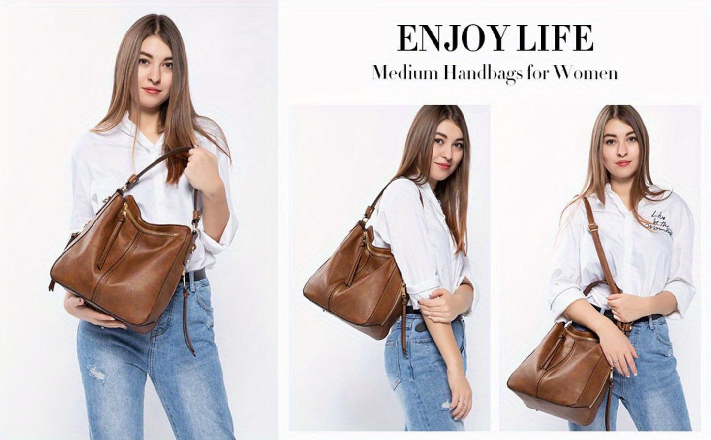 Shoulder Bag for Women – Multi-Pocket, Hobo Large Leather Tassel Golden – detail view 9