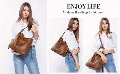 Shoulder Bag for Women – Multi-Pocket, Hobo Large Leather Tassel Golden – detail view 9