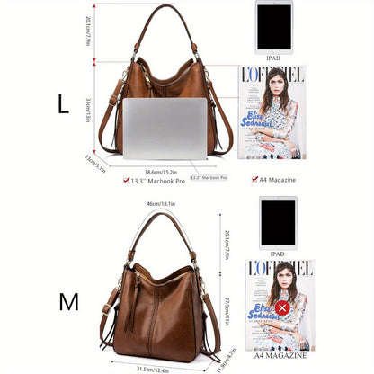 Shoulder Bag for Women – Multi-Pocket, Hobo Large Leather Tassel Golden – detail view 3