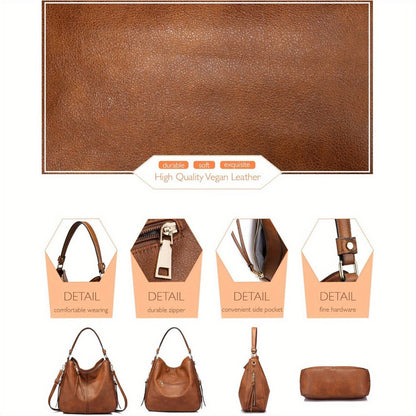 Shoulder Bag for Women – Multi-Pocket, Hobo Large Leather Tassel Golden – detail view 4