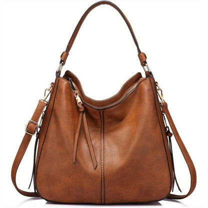 Shoulder Bag for Women – Multi-Pocket, Hobo Large Leather Tassel Golden – front view