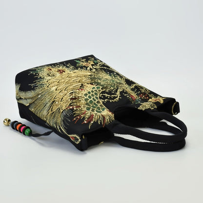 Shoulder Bag for Women – Multi-Pocket, Peacock Embroidery Sequin Ethnic Boho – detail view 9