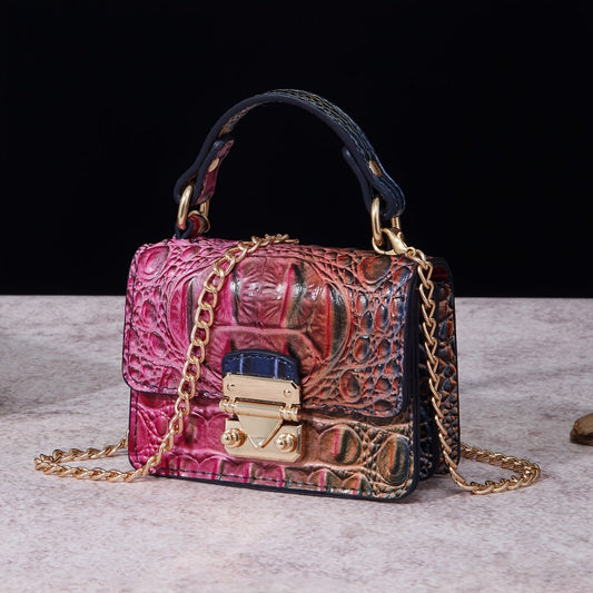 Shoulder Bag for Women – Polyester, Crocodile Print Golden Hardware Detachable – detail view 2