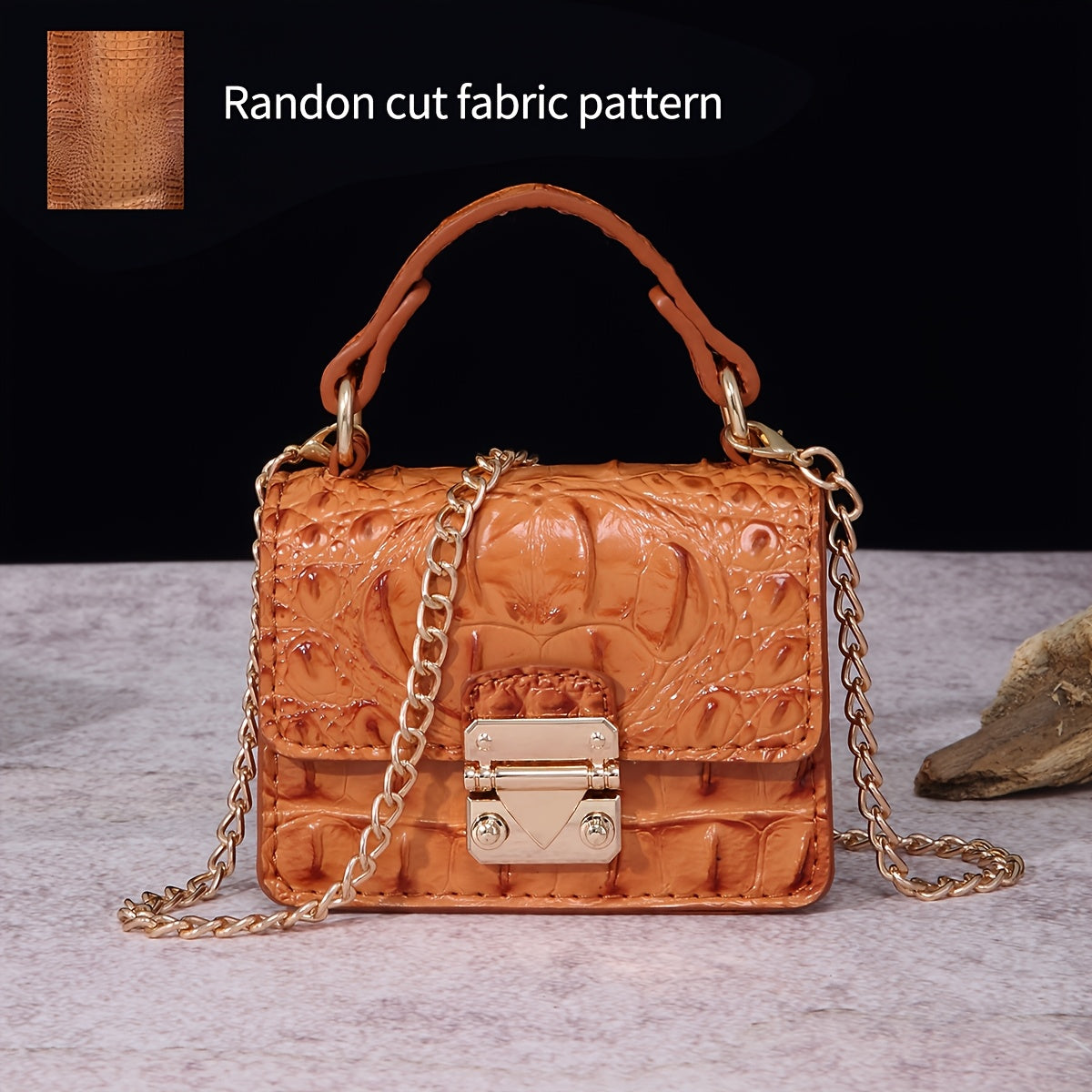 Shoulder Bag for Women – Polyester, Crocodile Print Golden Hardware Detachable – detail view 13