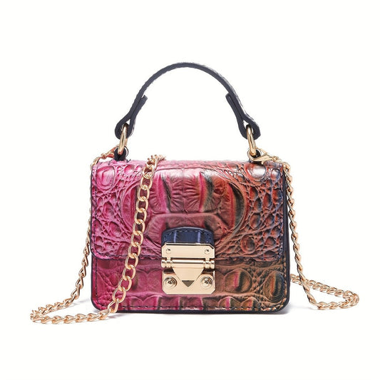 Shoulder Bag for Women – Polyester, Crocodile Print Golden Hardware Detachable – front view