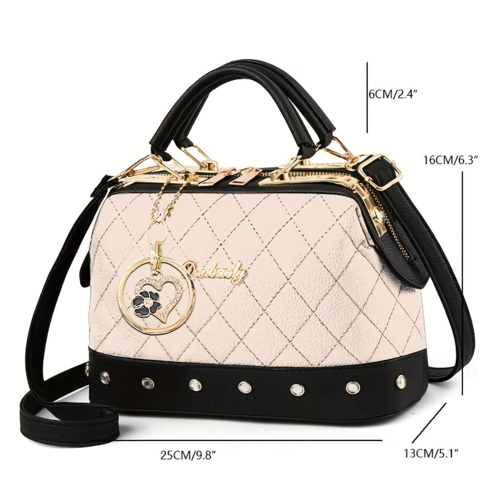 Shoulder Bag for Women – Quilted, Quilted Boston Rhinestone Heart Ornament – detail view 2
