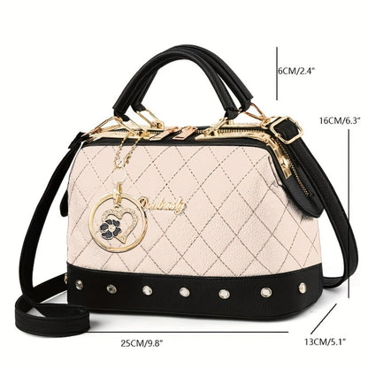 Shoulder Bag for Women – Quilted, Quilted Boston Rhinestone Heart Ornament – detail view 2