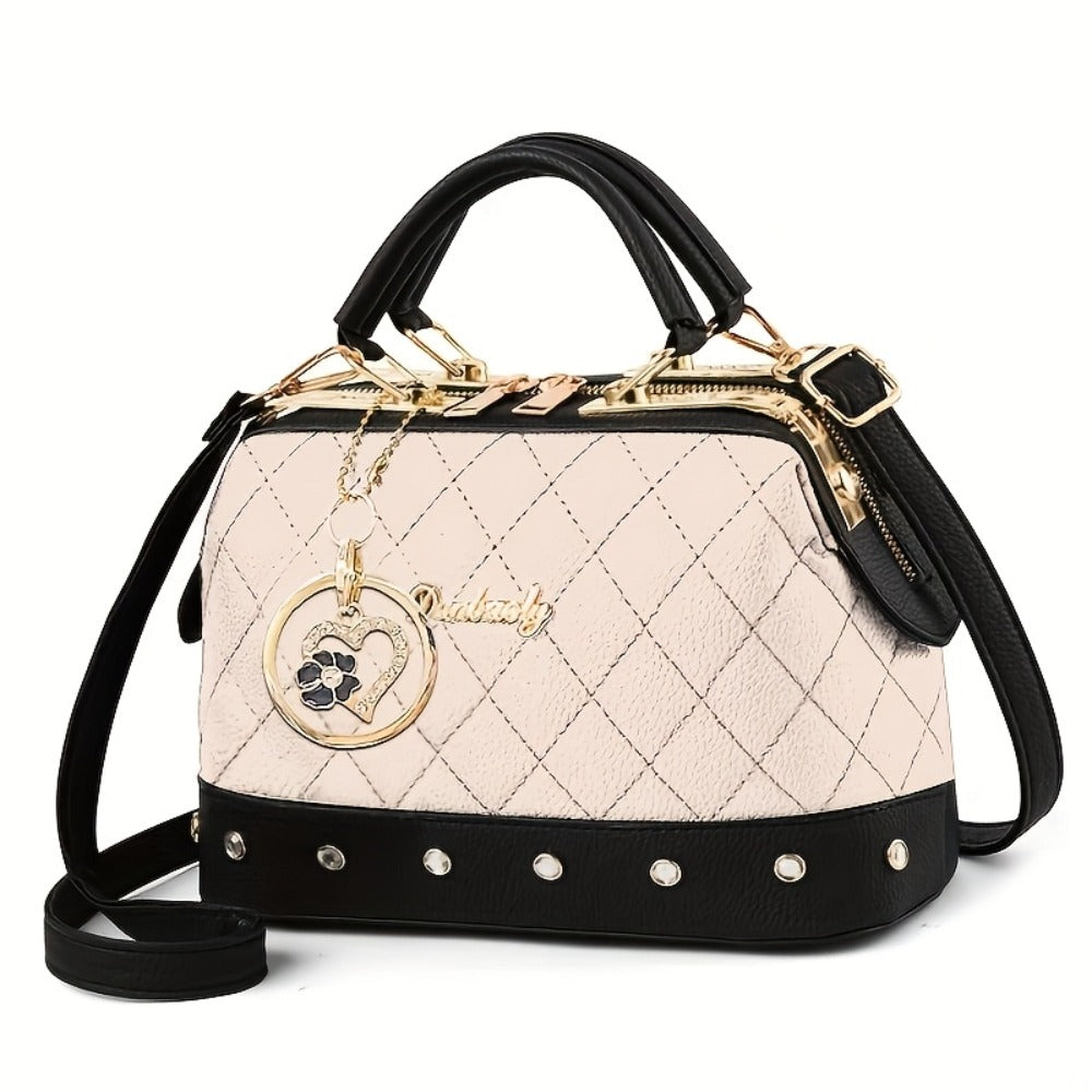Shoulder Bag for Women – Quilted, Quilted Boston Rhinestone Heart Ornament – detail view 3