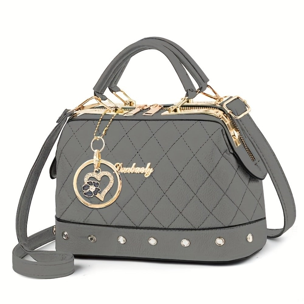 Shoulder Bag for Women – Quilted, Quilted Boston Rhinestone Heart Ornament – detail view 5
