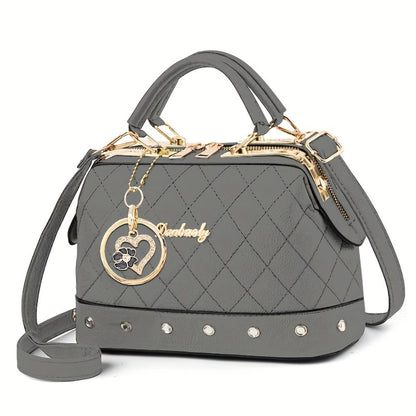 Shoulder Bag for Women – Quilted, Quilted Boston Rhinestone Heart Ornament – detail view 5