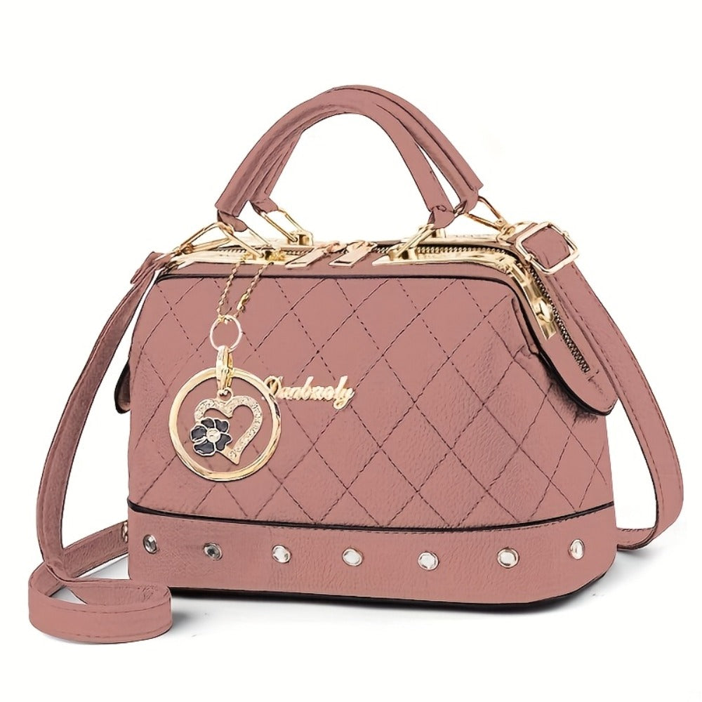 Shoulder Bag for Women – Quilted, Quilted Boston Rhinestone Heart Ornament – detail view 8
