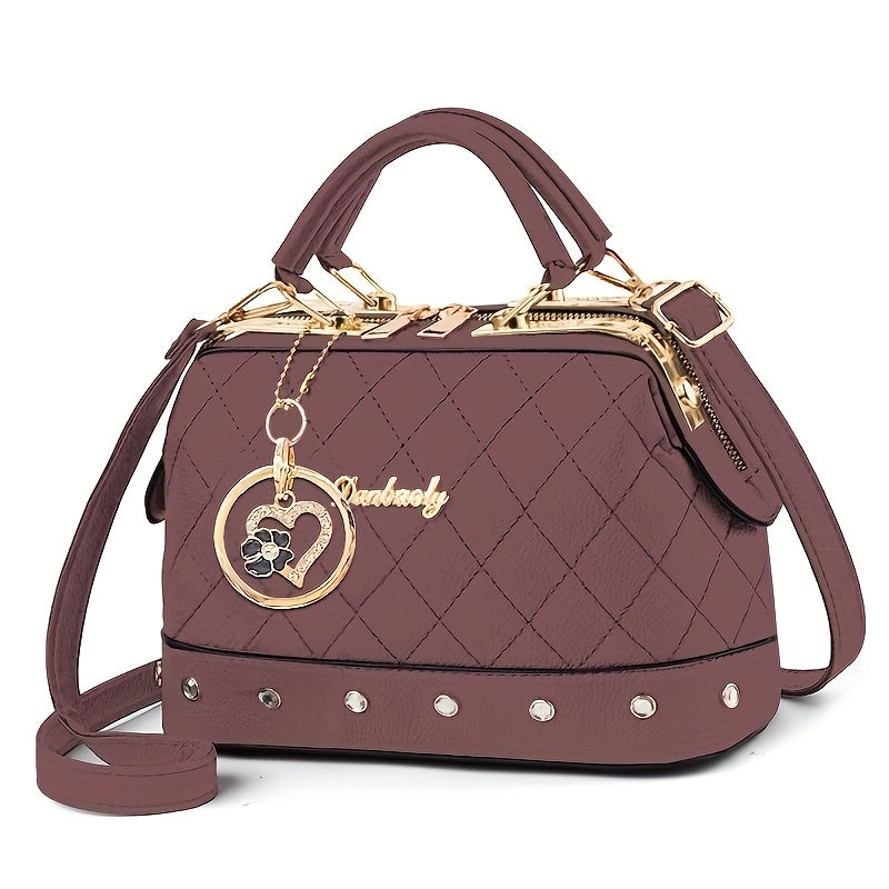 Shoulder Bag for Women – Quilted, Quilted Boston Rhinestone Heart Ornament – detail view 17