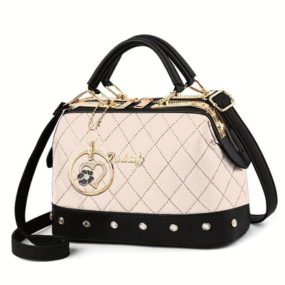 Shoulder Bag for Women – Quilted, Quilted Boston Rhinestone Heart Ornament – detail view 19