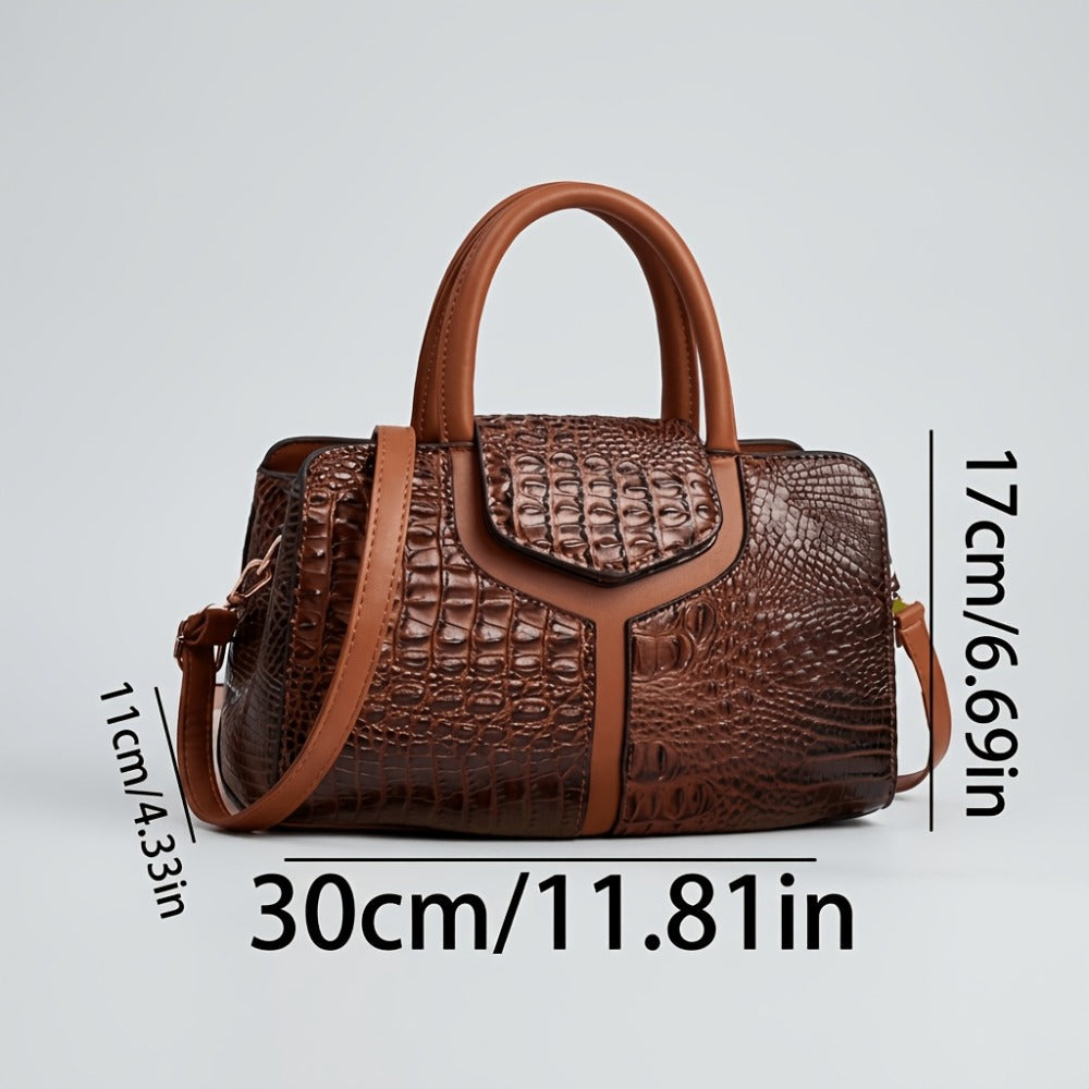 Shoulder Bag for Women – Vegan Leather, Crocodile Embossed Satchel Vegan Leather – detail view 2