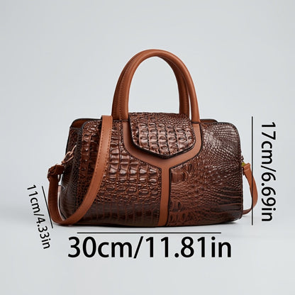 Shoulder Bag for Women – Vegan Leather, Crocodile Embossed Satchel Vegan Leather – detail view 2