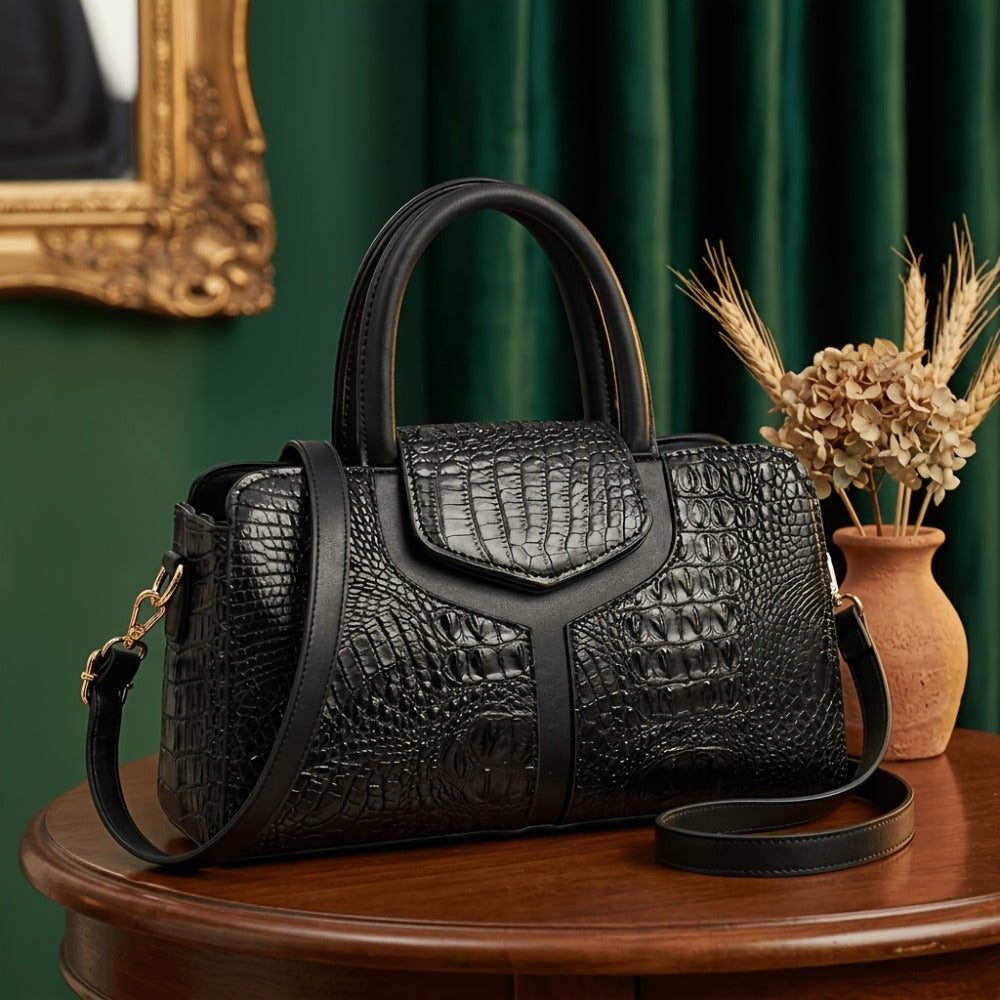 Shoulder Bag for Women – Vegan Leather, Crocodile Embossed Satchel Vegan Leather – detail view 3