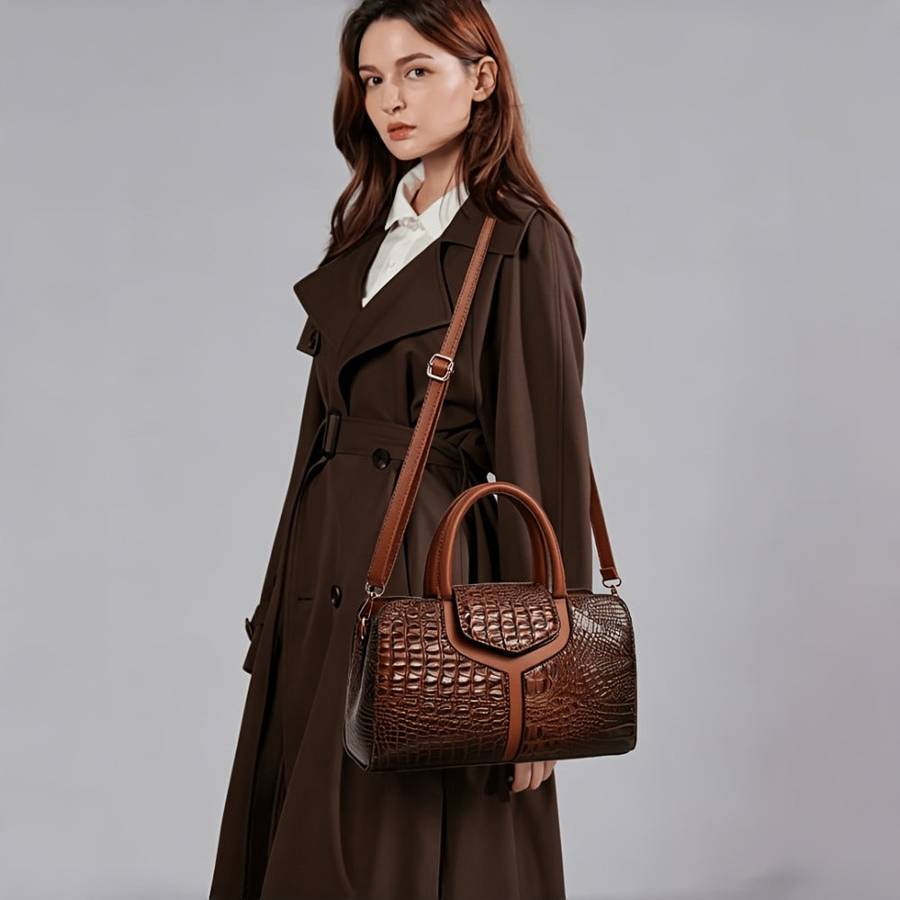 Shoulder Bag for Women – Vegan Leather, Crocodile Embossed Satchel Vegan Leather – detail view 6