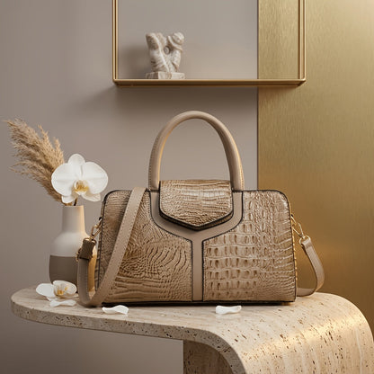 Shoulder Bag for Women – Vegan Leather, Crocodile Embossed Satchel Vegan Leather – detail view 9