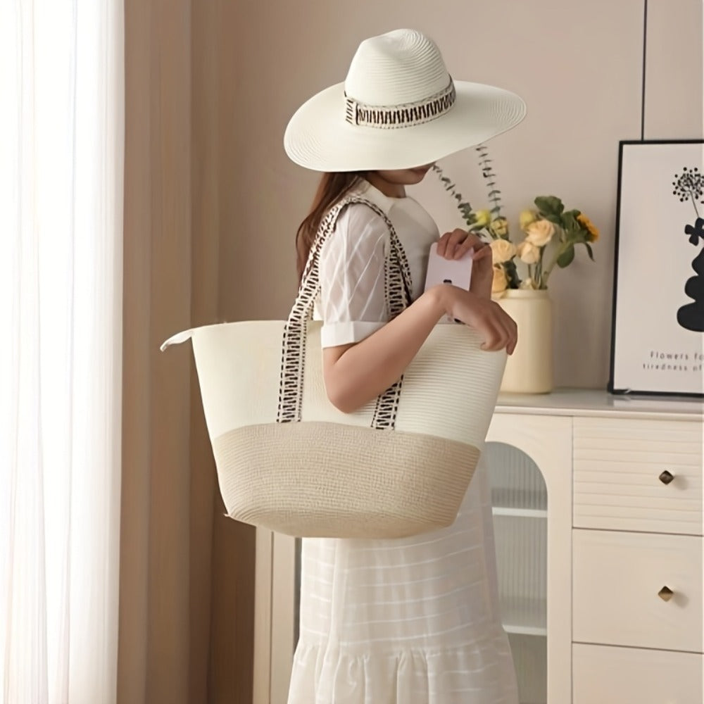 Tote Bag for Women – 2-Piece, Straw, Large Capacity, for Travel – detail view 12
