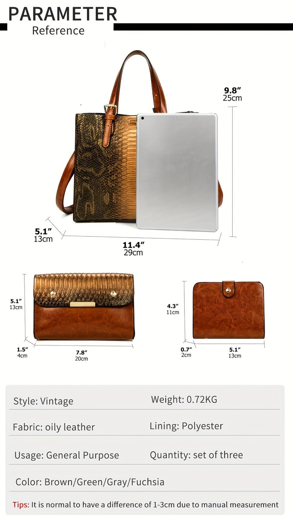 Tote Bag for Women – 3 Piece, 6 Colors – detail view 23