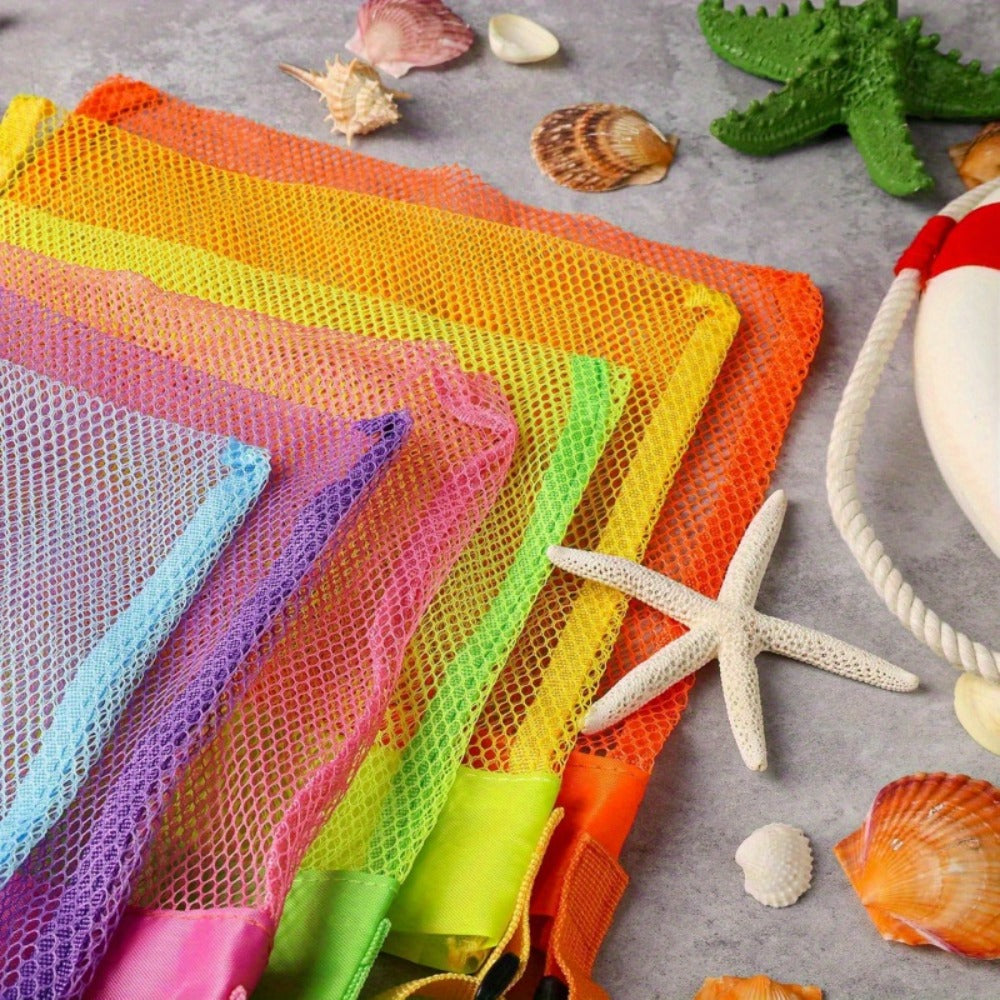 Tote Bag for Women – 6 Pack, Mesh Beach Pack Adjustable Colorful – detail view 8