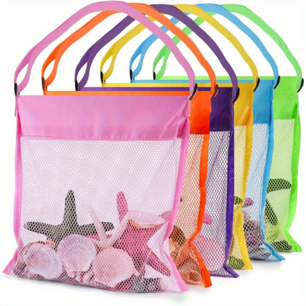 Tote Bag for Women – 6 Pack, Mesh Beach Pack Adjustable Colorful – front view