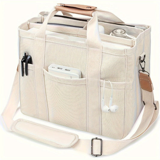 Tote Bag for Women – 5 Colors, Canvas, Multi-Pocket, for Travel & Work – front view