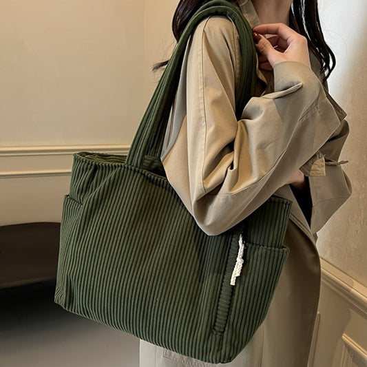 Tote Bag for Women – Corduroy, Lightweight, Large Capacity, for Work & Everyday Use – front view