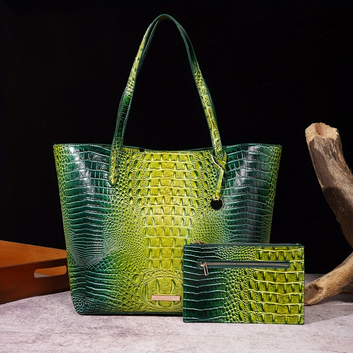 Tote Bag for Women – Large Capacity, Crocodile Pattern Two Piece Set – detail view 3