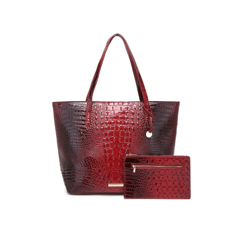 Tote Bag for Women – Large Capacity, Crocodile Pattern Two Piece Set – detail view 18