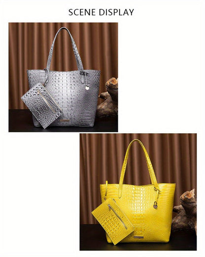 Tote Bag for Women – Large Capacity, Crocodile Pattern Two Piece Set – detail view 21