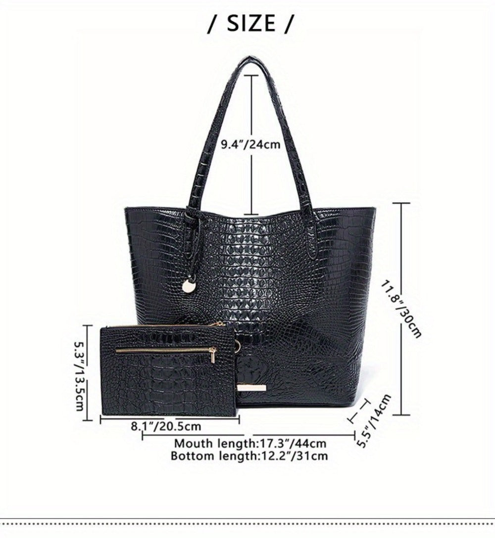 Tote Bag for Women – Large Capacity, Crocodile Pattern Two Piece Set – detail view 22