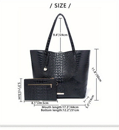Tote Bag for Women – Large Capacity, Crocodile Pattern Two Piece Set – detail view 22