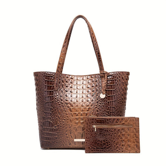 Tote Bag for Women – Large Capacity, Crocodile Pattern Two Piece Set – detail view 5